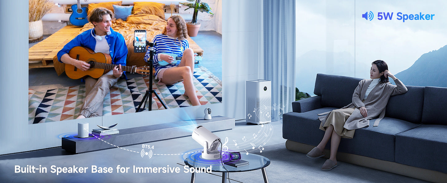 Mini Video Home Theater Projector 4K 720P With 5W Speaker Android 11 8000 Lumens WiFi 6 BT5.4