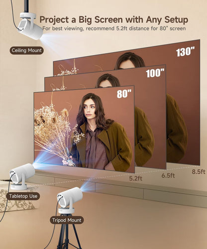 Mini Video Home Theater Projector 4K 720P With 5W Speaker Android 11 8000 Lumens WiFi 6 BT5.4