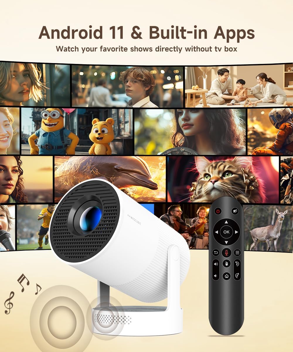 Mini Video Home Theater Projector 4K 720P With 5W Speaker Android 11 8000 Lumens WiFi 6 BT5.4