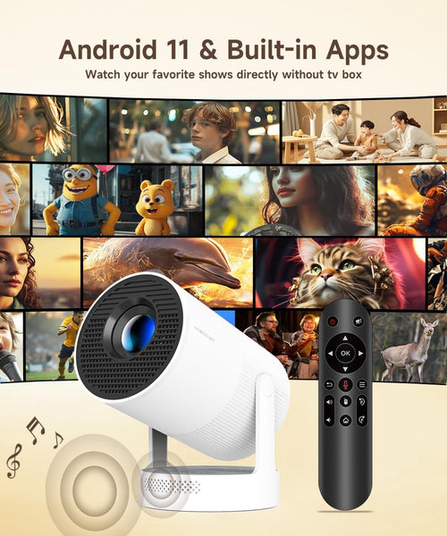 Mini Video Home Theater Projector 4K 720P With 5W Speaker Android 11 8000 Lumens WiFi 6 BT5.4